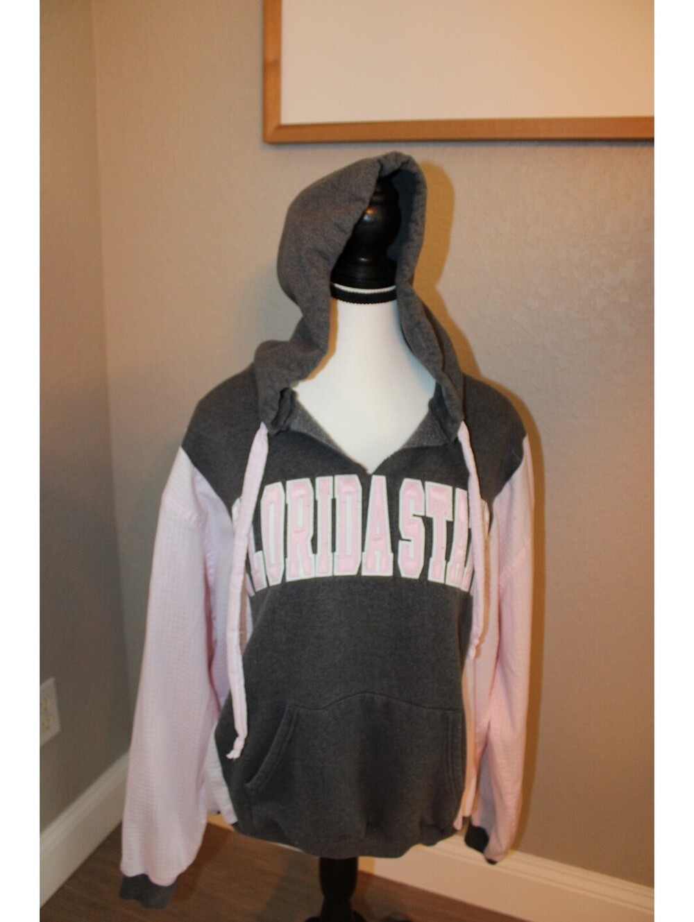 ReWorked Florida State Hoodie Sweatshirt Medium Grey and Pink